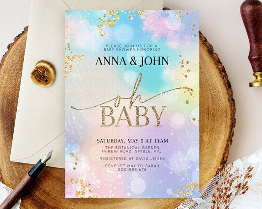 Editable Pastel Baby Shower Invitation Rainbow Baby Shower Invitation Colorf