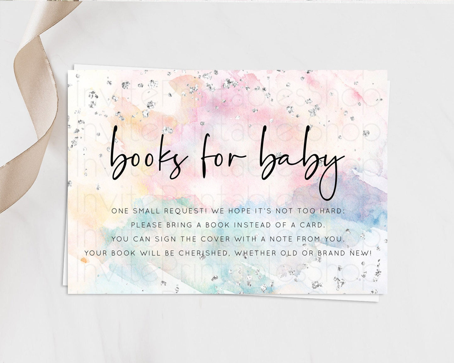 Pastel Rainbow Books For Baby Card Pastel Book Insert Pastel Colorful Book Card Confetti Watercolor Silver Guests Book Poem Request D10945