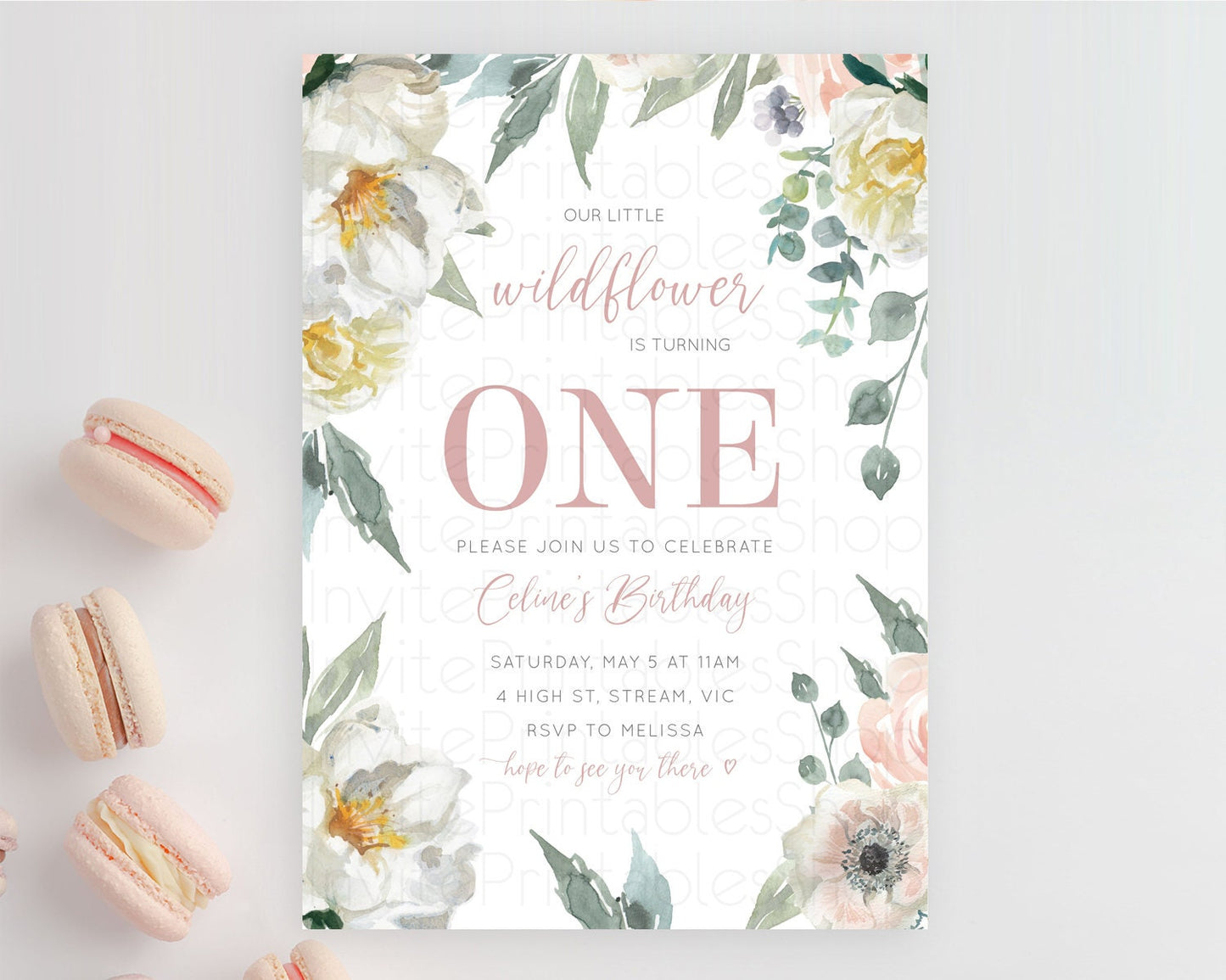 Secret Garden Invitation Wildflower Birthday Invite Pastel White Flowers Invite Enchanted Garden Boho Floral 3rd 2nd First Birthday D10121