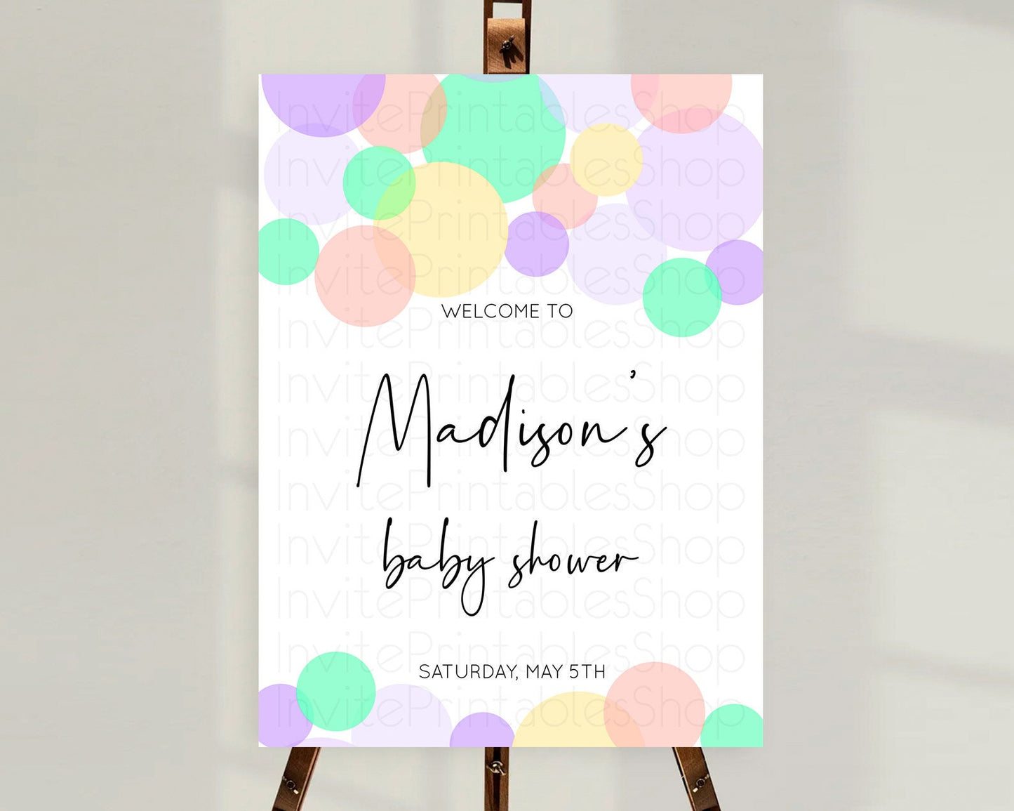 Rainbow Baby Shower Welcome Sign Pastel Welcome Board Pastel Rainbow Confetti Welcome Sign Colorful Bubbles Pastel Welcome Sign D10380