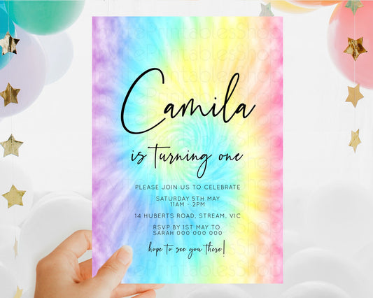 Editable Tie Dye Invitation Rainbow Birthday Invitation Pastel Invitation Co