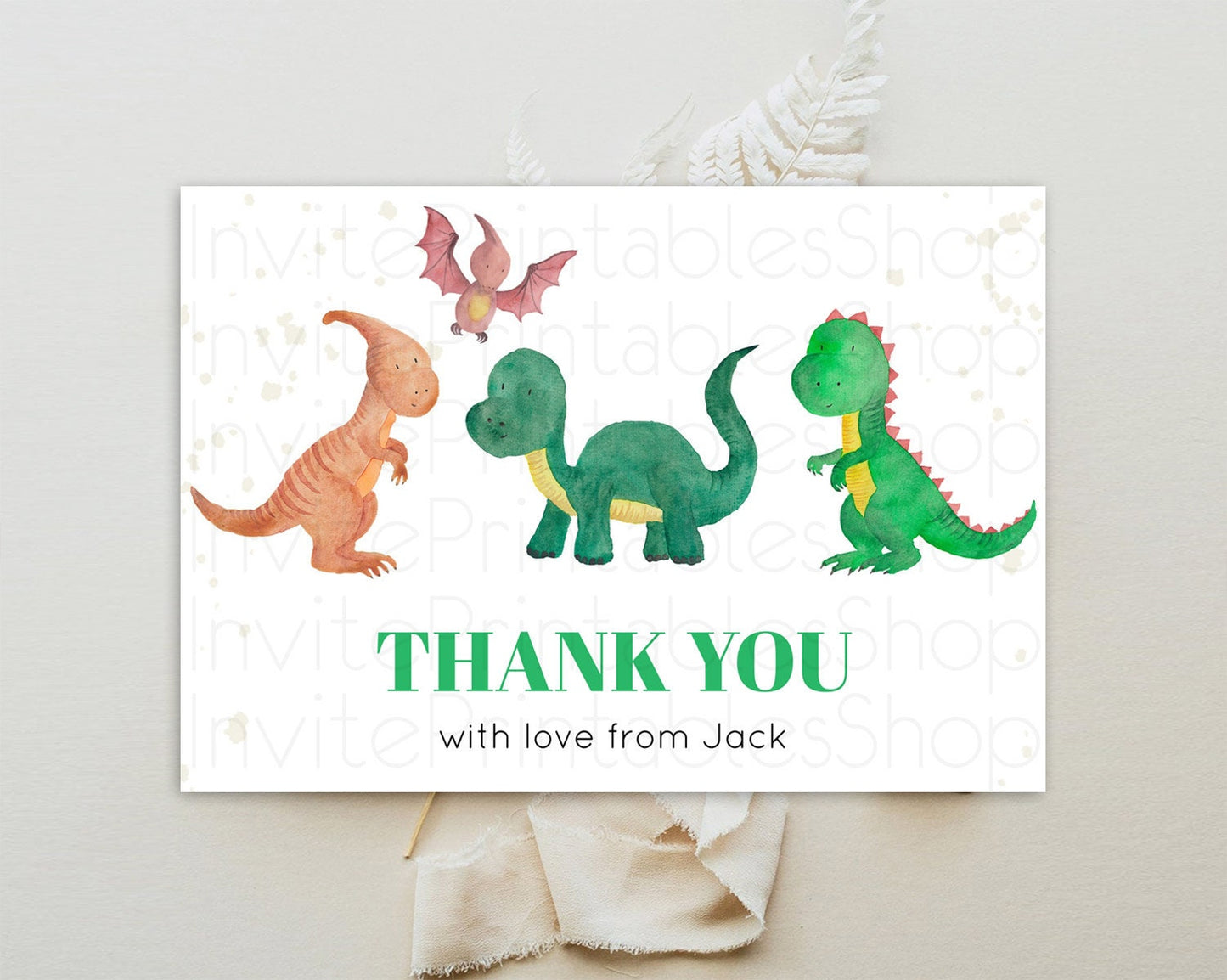 Dinosaur Thank You Dinosaur Volcano Thank You Card Dinosaur Birthday Card Watercolor Volcano T-Rex Raptor Jurassic Teacher Thank You D10153