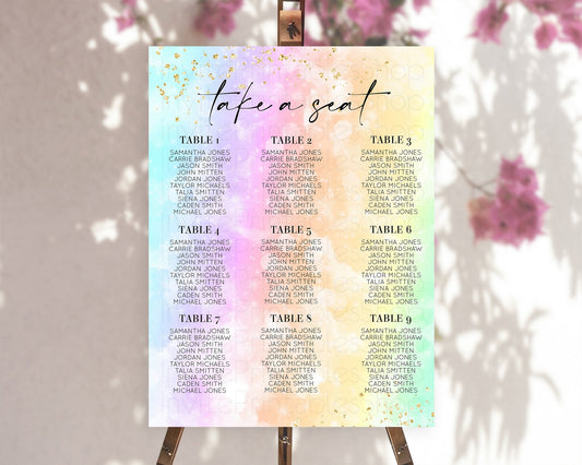 Editable Rainbow Seating Chart Pastel Seating Chart Colorful Pastel Watercol