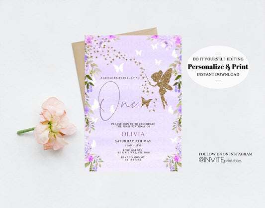 Editable Fairy Birthday Invitations Garden Fairy Invites Tinkerbell Floral G