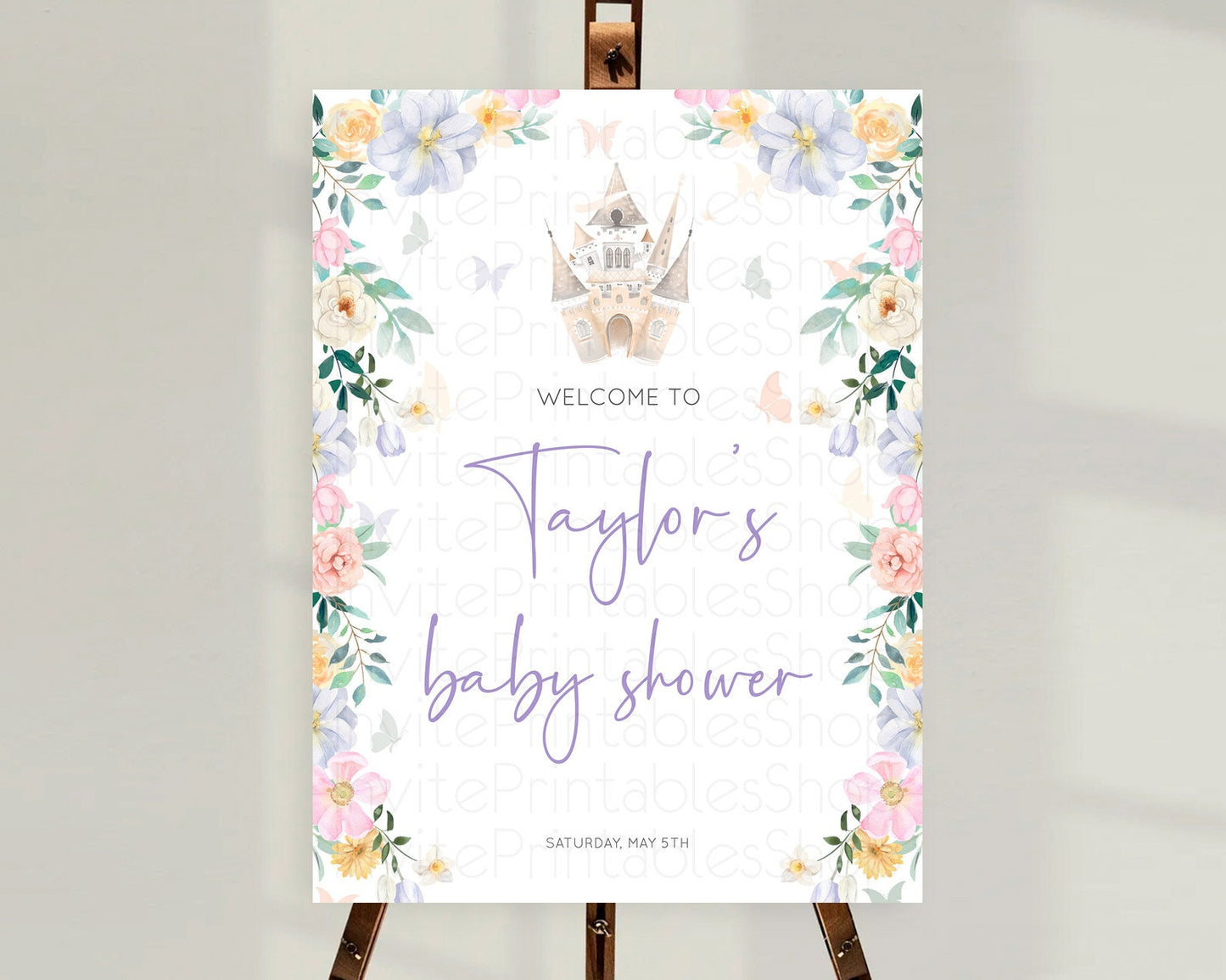 Princess Baby Shower Welcome Sign Castle Welcome Board Secret Garden Enchanted Castle Pastel Floral Garden Baby Shower Welcome Sign D10473