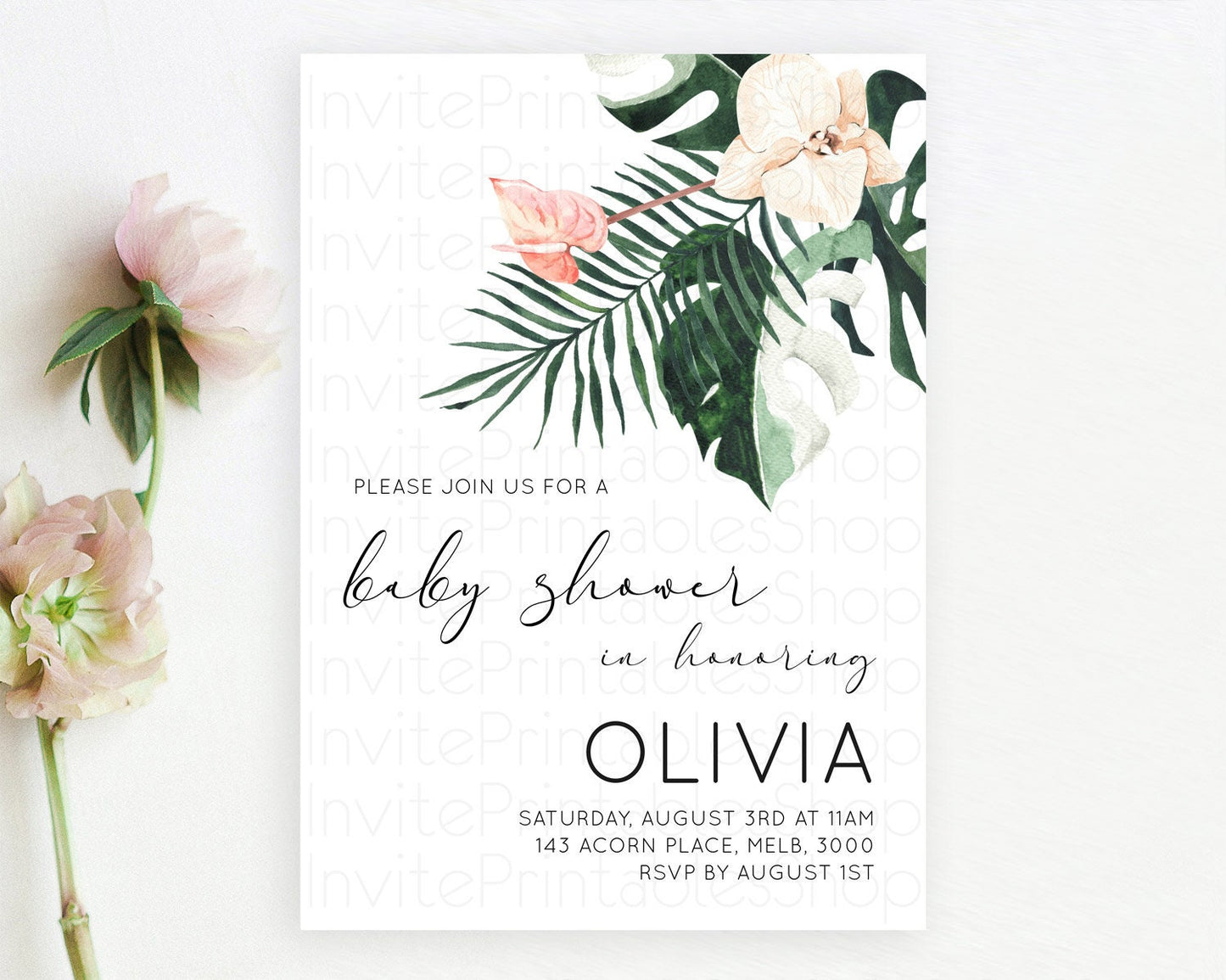 Editable Tropical baby Shower Invitation Tropical Floral Baby Shower Invitat