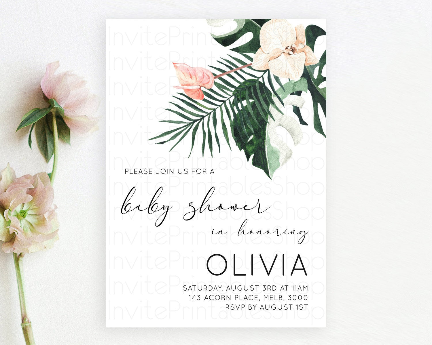 Editable Tropical baby Shower Invitation Tropical Floral Baby Shower Invitat
