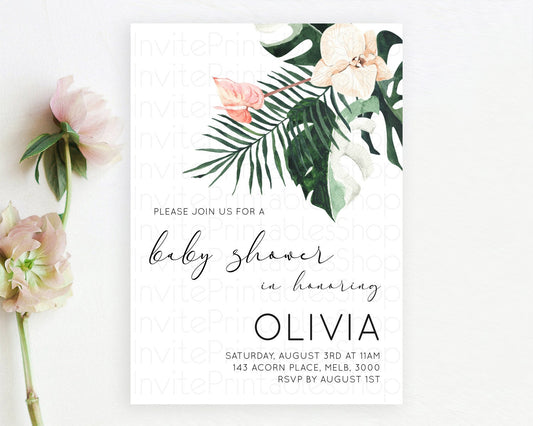 Editable Tropical baby Shower Invitation Tropical Floral Baby Shower Invitat