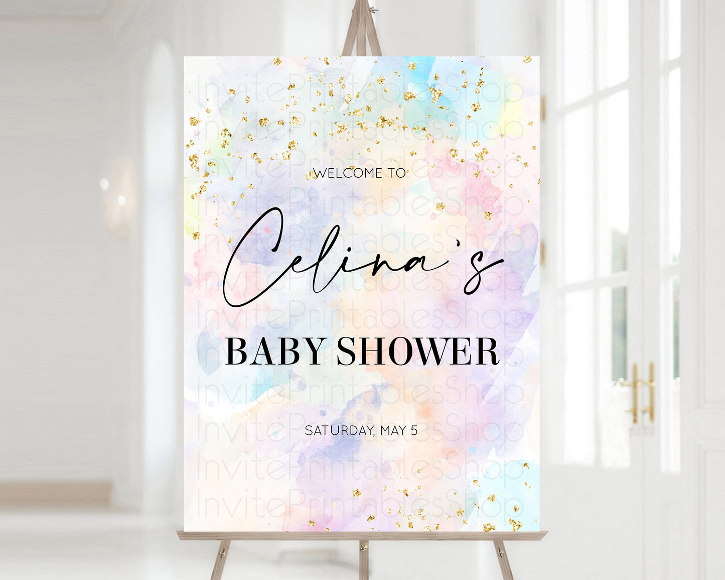 Pastel Baby Shower Welcome Board Pastel Rainbow Colorful Welcome Sign Ombre Watercolor Splash Welcome Board Glitter Sprinkles Welcome