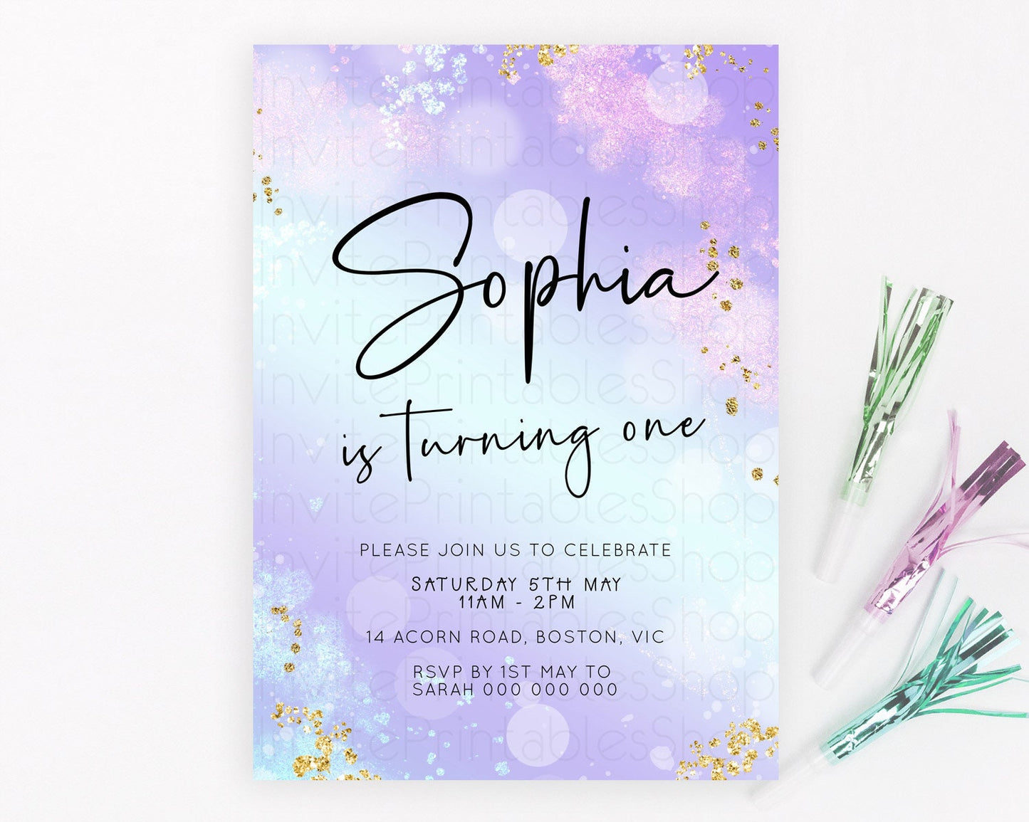 Editable Pastel Birthday Invitation Ombre Watercolor Birthday Invitation Gli
