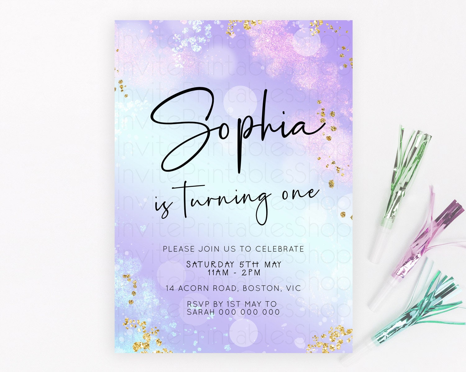 Editable Pastel Birthday Invitation Ombre Watercolor Birthday Invitation Gli