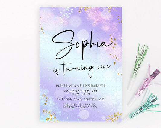 Editable Pastel Birthday Invitation Ombre Watercolor Birthday Invitation Gli