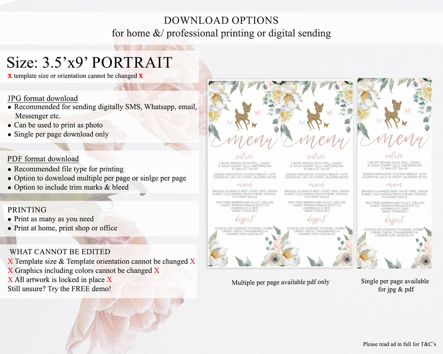 Fawn Menu Deer Menu Template Pastel Floral Deer Table Decor Enchanted Forest Butterfly Floral Dinner Dessert Menu Party Food Menu D10120