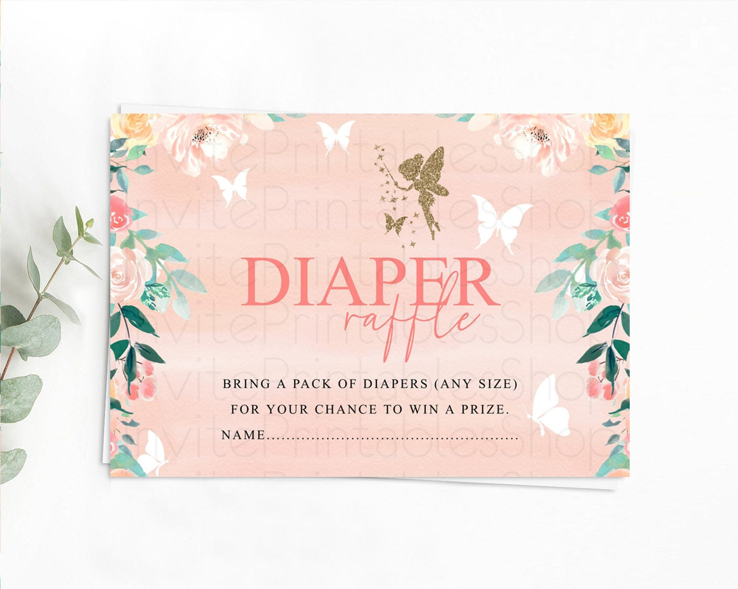 Fairy Diaper Raffle Card Fairy Diaper Insert Enchanted Garden Fairy Diaper Ticket Pastel Floral Butterfly Secret Garden Raffle Game D10792