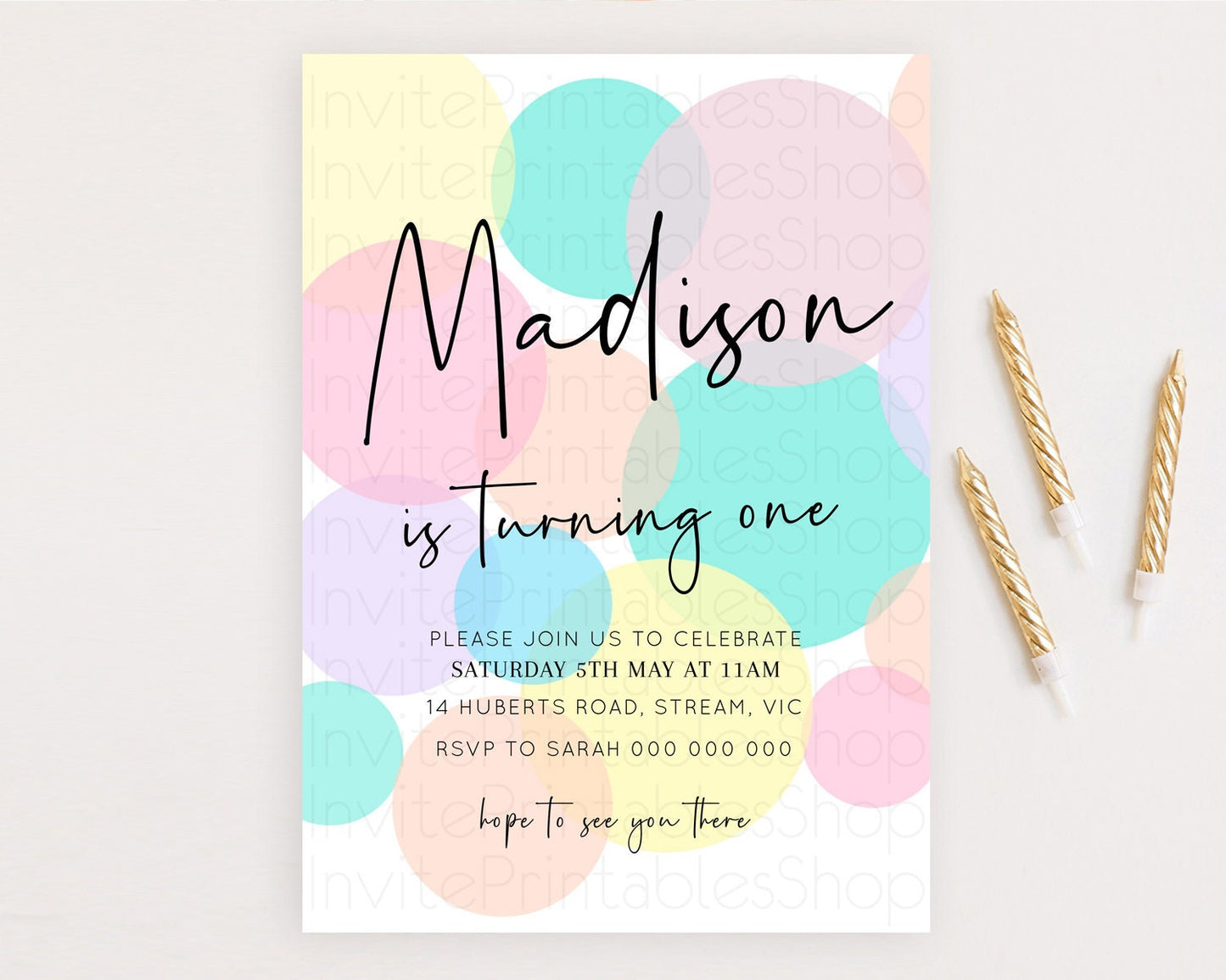 Pastel Birthday Invitation Pastel Confetti Birthday Invitation Bubbles Invitation Colorful Rainbow Confetti 2nd 1st First Birthday D10223