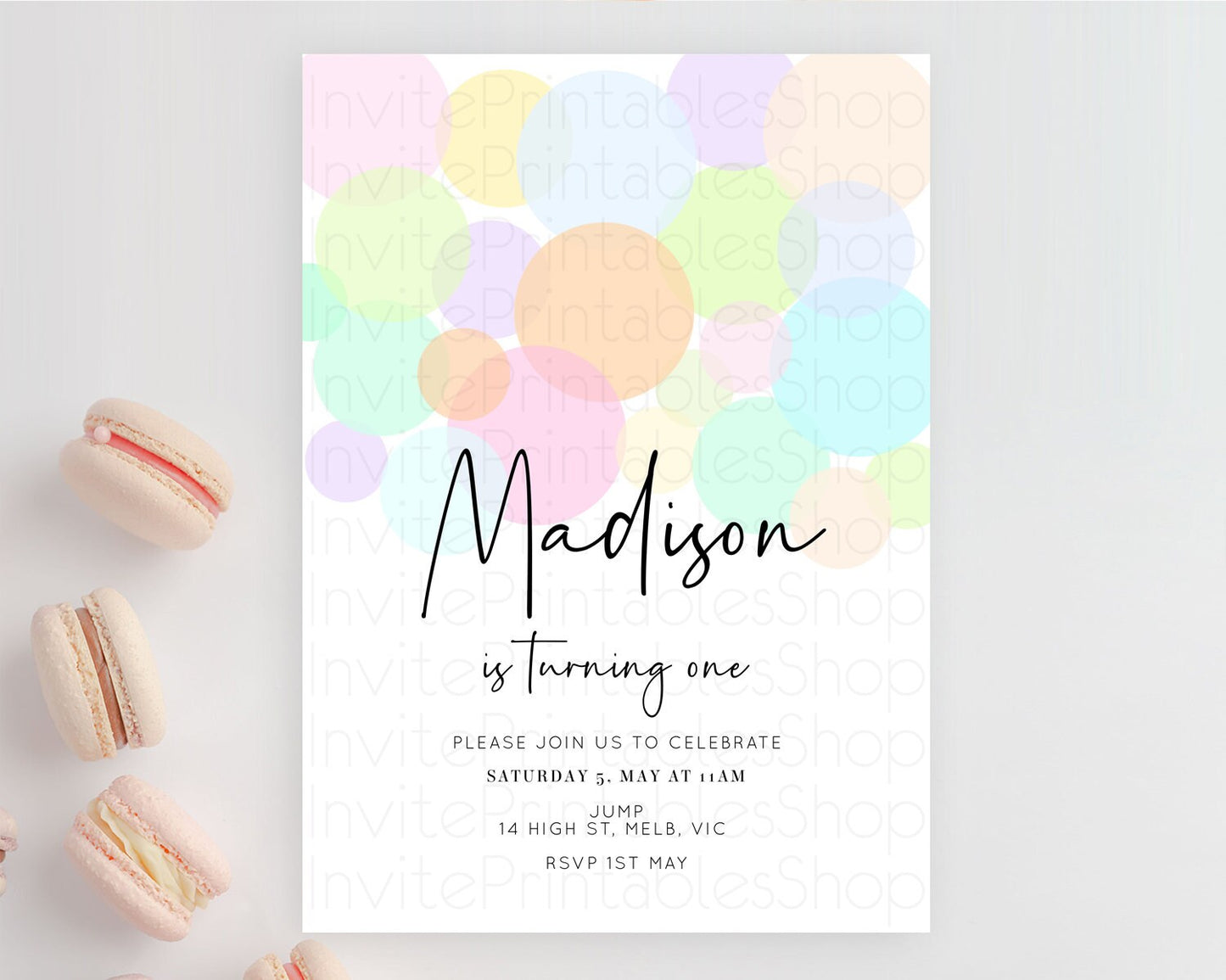 Pastel Birthday Invitation Pastel Confetti Birthday Invitation Bubbles Invitation Colorful Rainbow Confetti 2nd 1st First Birthday D10226