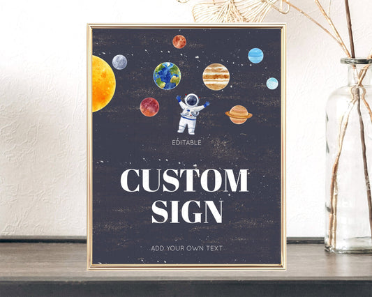 Editable Space Table Sign Decor Galaxy Space Adventure Party First Trip Arou