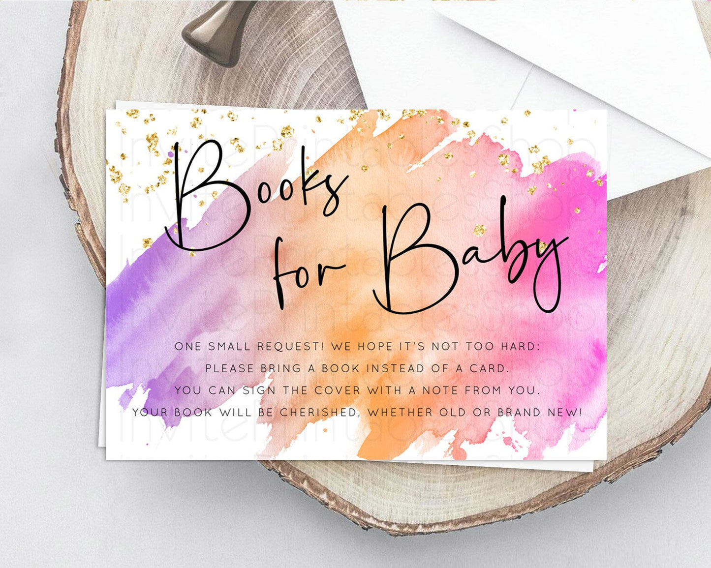 Pastel Books For Baby Card Pastel Rainbow Book Insert Colorful Ombre Watercolor Book Card Confetti Glitter Baby Book Poem Request D10488