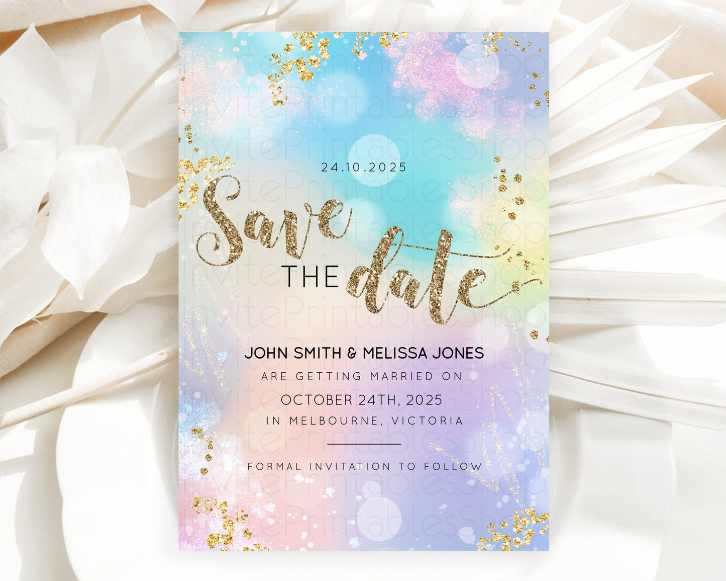 Pastel Save The Date Template Pastel Ombre Rainbow Watercolor Colorful Party For Birthday Baptism Baby Shower Wedding Bridal Shower D10677