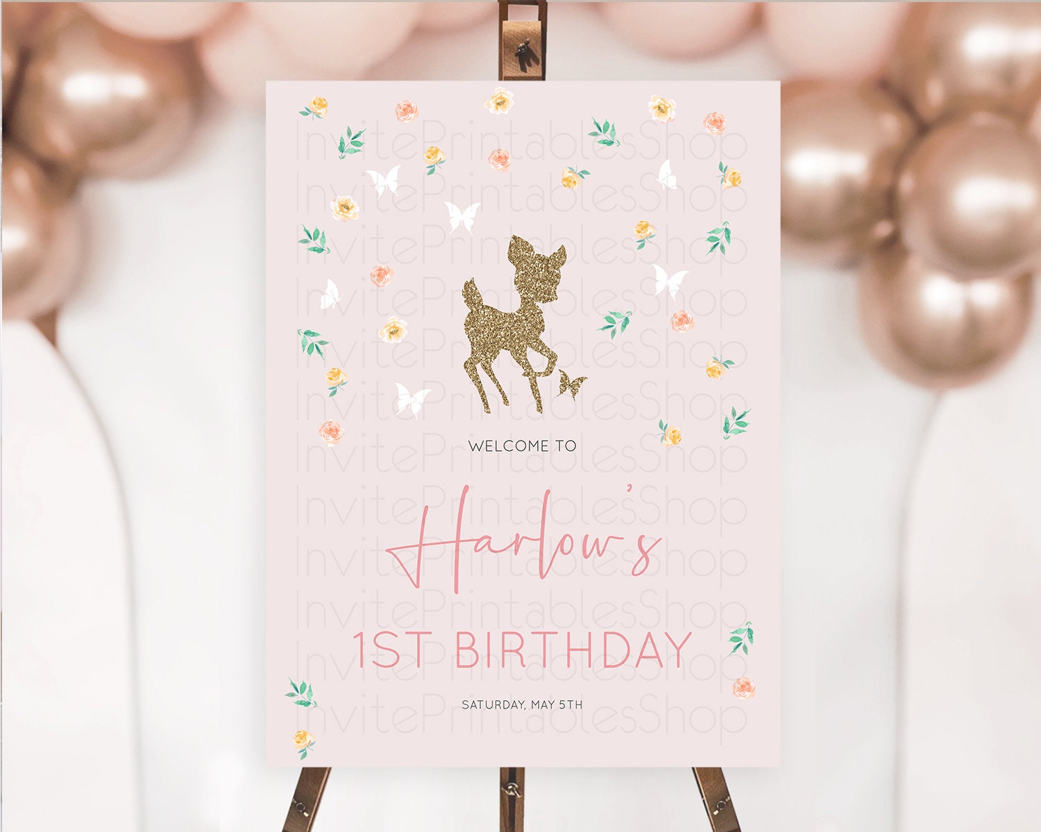 Editable Fawn Welcome Sign Deer Welcome Board Floral Deer Welcome Poster Enc