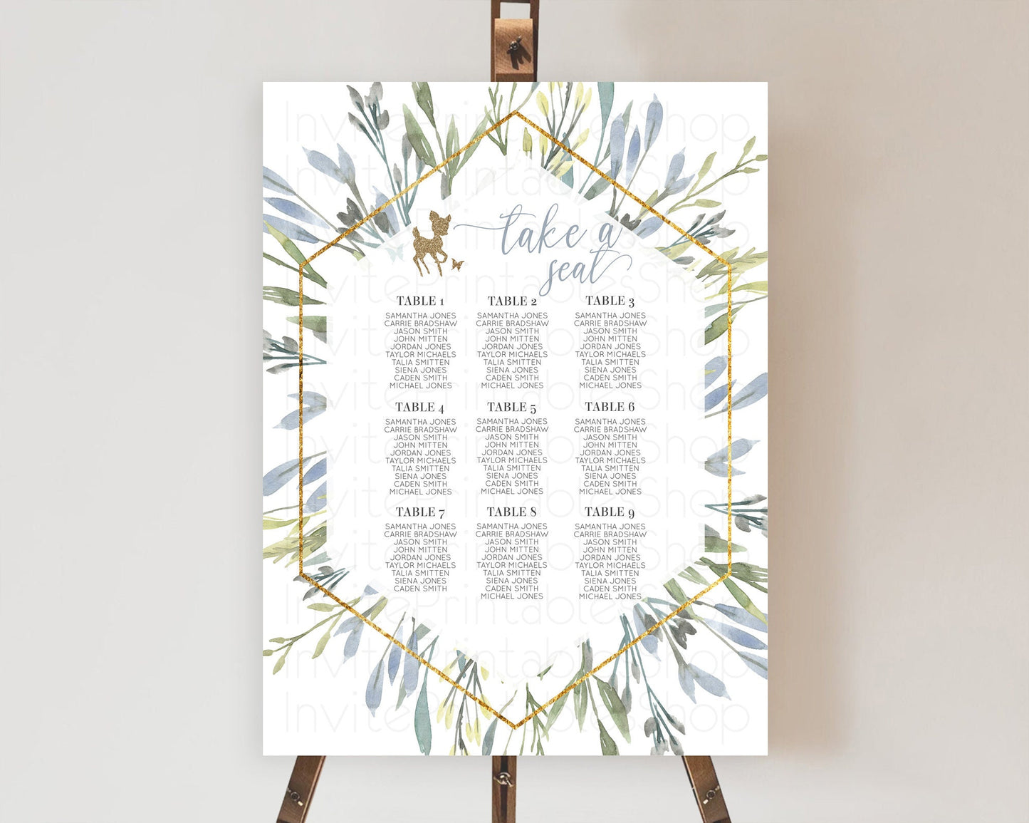 Fawn Seating Chart Deer Seating Chart Enchanted Forest Party Butterfly Pastel Flowers Whimsical Seating Chart Woodland Seating Sign D10534