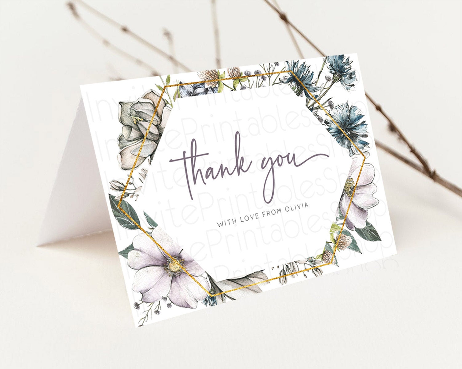 Editable Secret Garden Thank You Wildflower Thank You Card Pastel Flower Gar