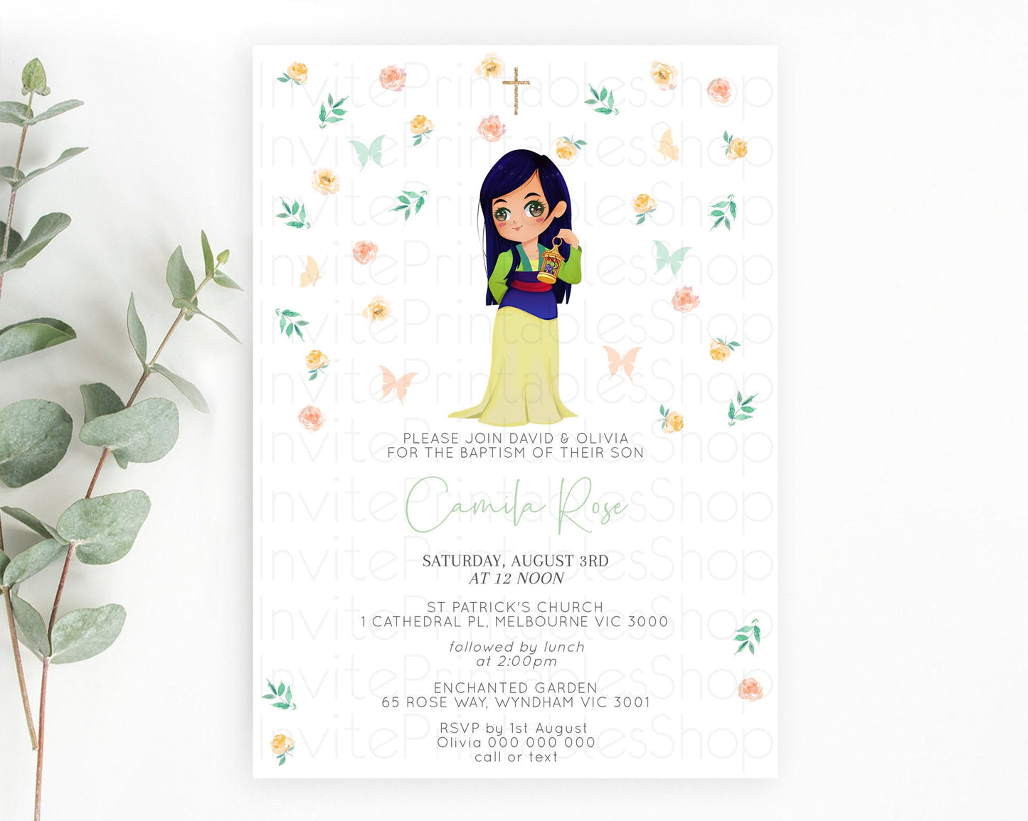 Princess Baptism Invitation Enchanted Castle Baptism 1st Birthday Invitation Royal Party Pastel Floral Secret Garden Christening D10357