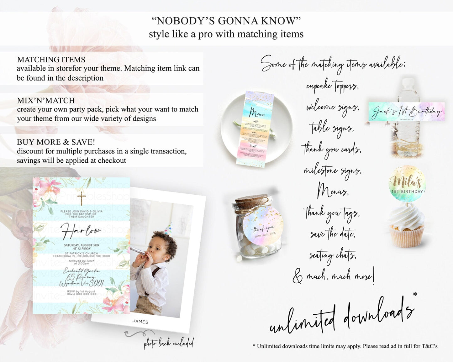 Secret Garden Baptism Invitation Wildflower Baptism Birthday Invite Pastel Flowers Christening Invite Enchanted Garden Boho Floral D10304