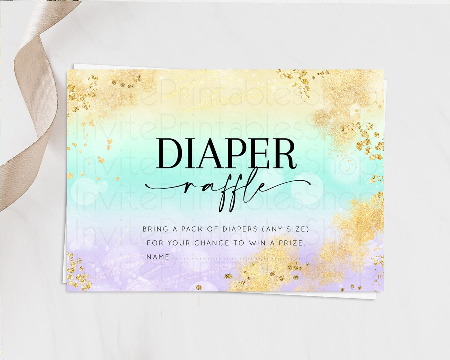 Pastel Diaper Raffle Card Pastel Rainbow Diaper Raffle Insert Colorful Ombre Watercolor Diaper Ticket Confetti Glitter Raffle Game D10672