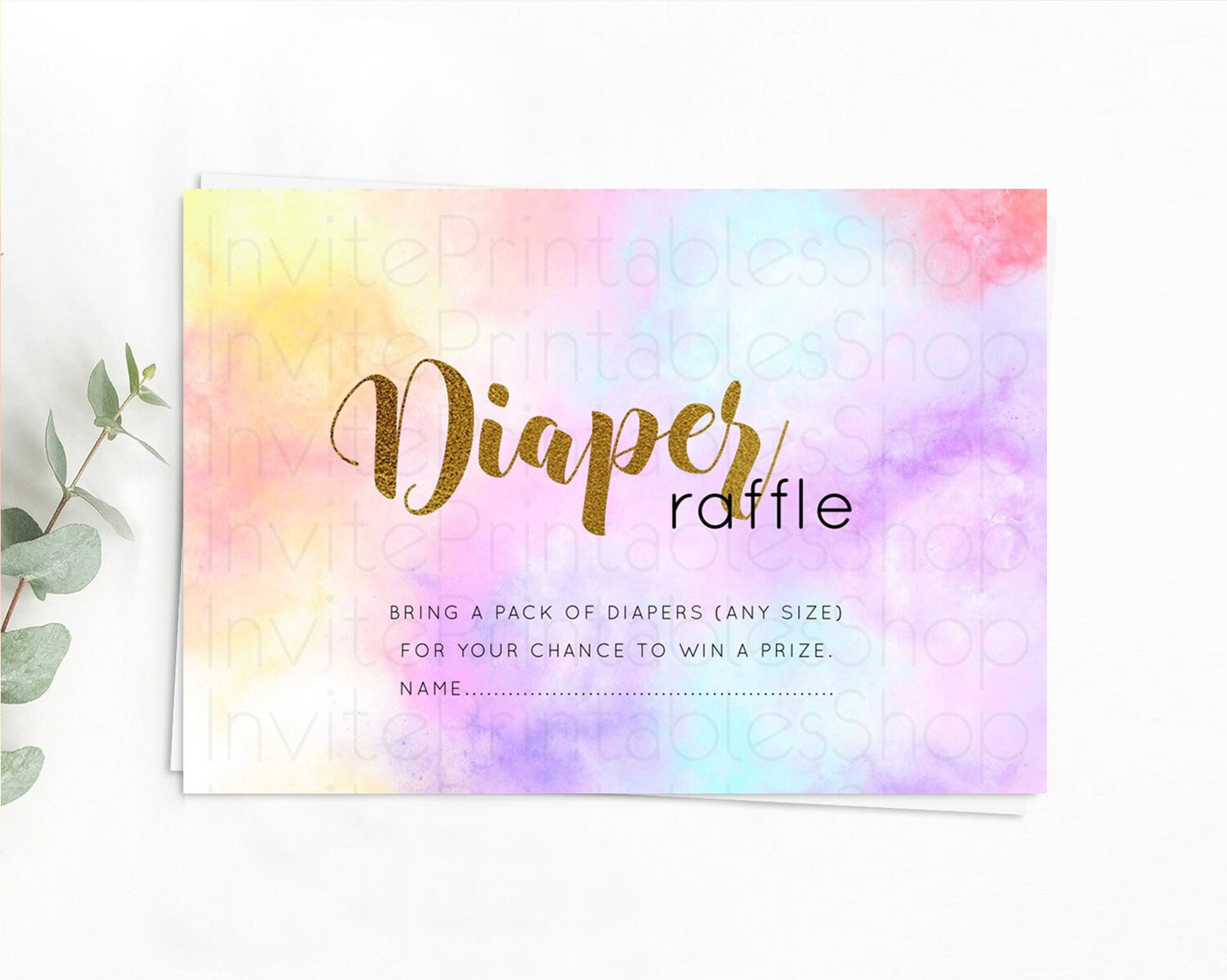 Pastel Diaper Raffle Card Pastel Rainbow Diaper Raffle Insert Colorful Ombre Watercolor Diaper Ticket Confetti Glitter Raffle Game D10435