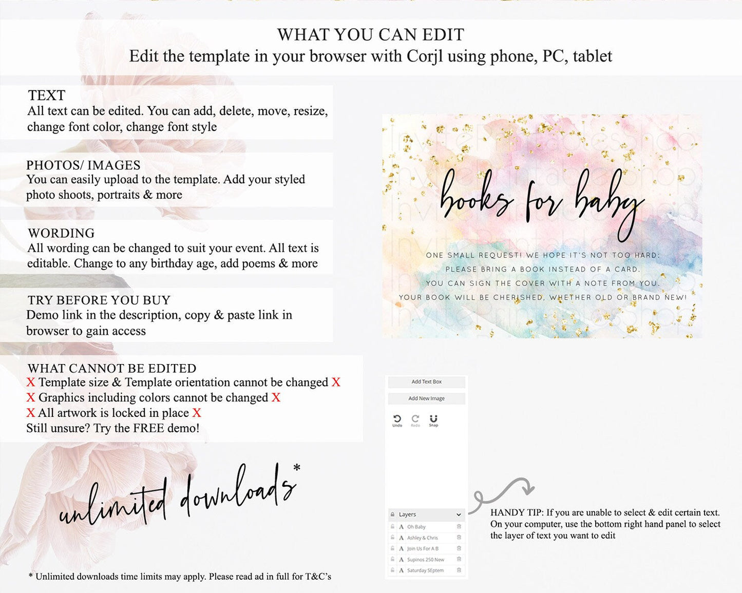 Pastel Books For Baby Card Pastel Rainbow Book Insert Colorful Ombre Watercolor Book Card Confetti Glitter Baby Book Poem Request D10276