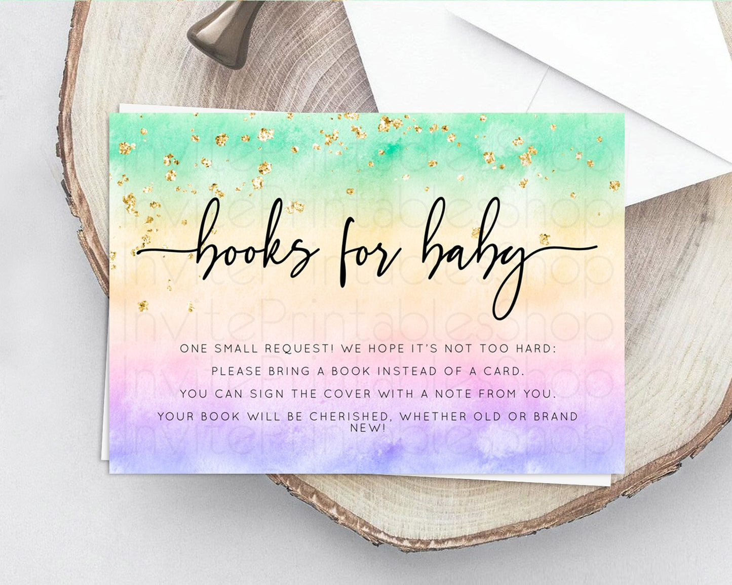 Pastel Books For Baby Card Pastel Rainbow Book Insert Colorful Ombre Watercolor Book Card Confetti Glitter Baby Book Poem Request D10485