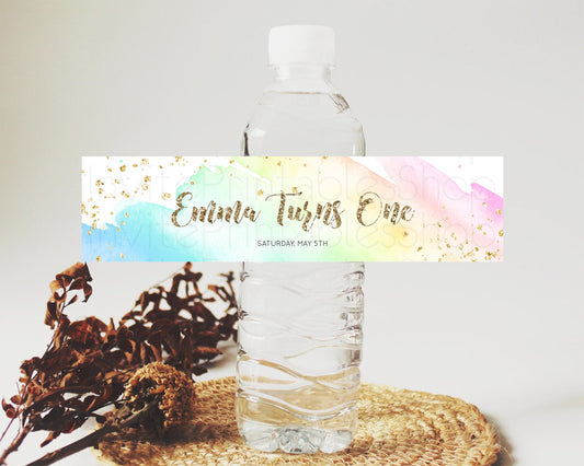 Editable Pastel Water Label Template Pastel Ombre Rainbow Watercolor Colorfu