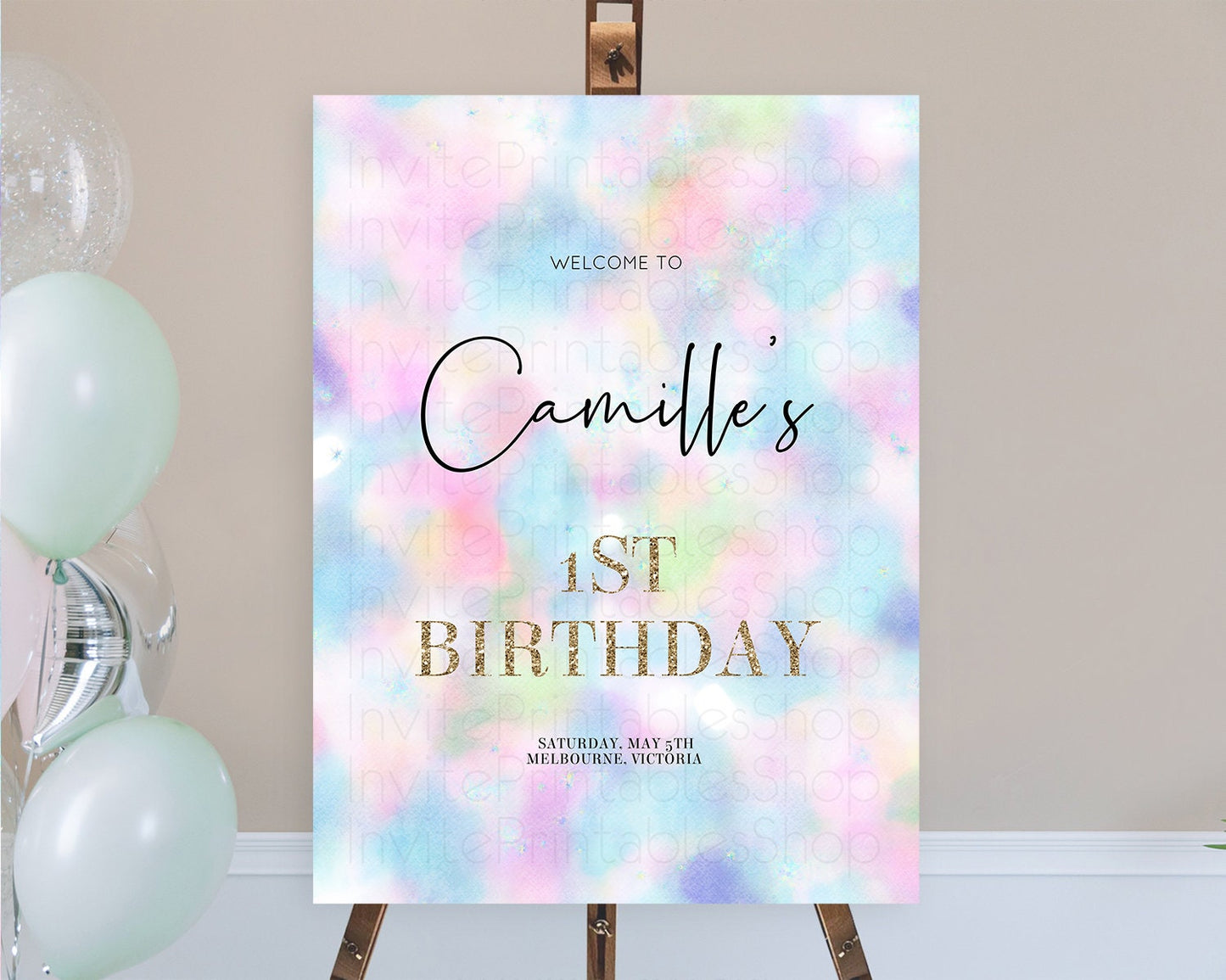 Pastel Welcome Sign Pastel Rainbow Welcome Sign Colorful Rainbow Confetti Watercolor Glitter Pastel First Birthday Welcome Sign D10694
