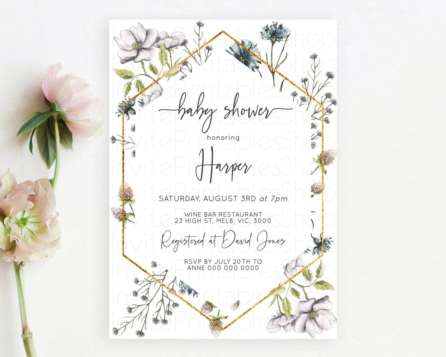 Wildflower Baby Shower Invitation Secret Garden Baby Shower Invitation Pastel Flowers Invite Enchanted Garden Shower Floral Theme D11002