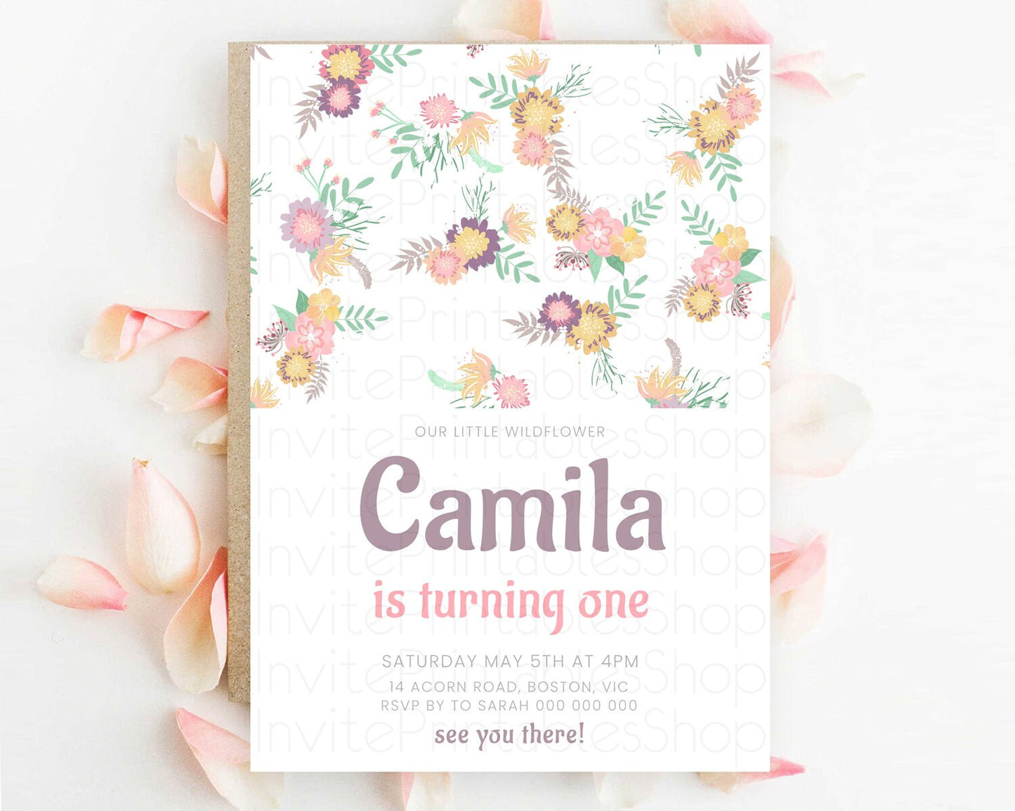 Secret Garden Invitation Wildflower Birthday Invitation Pastel Flowers Invite Enchanted Garden Boho Floral 3rd 2nd First Birthday D10712