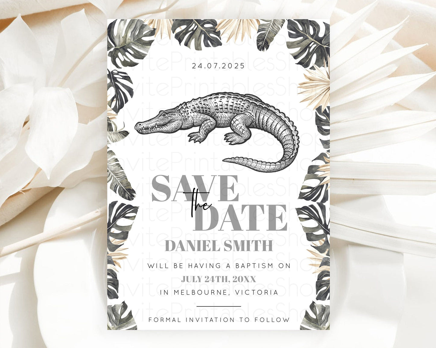 Croc Gator Save The Date Template Croc Gator Party Save The Date Safari Adventure Croc Gator Minimal Theme 1st Birthday Baptism D10830