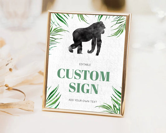 Editable Gorilla Table Sign Decor Gorilla Party Sign Template Safari Adventu