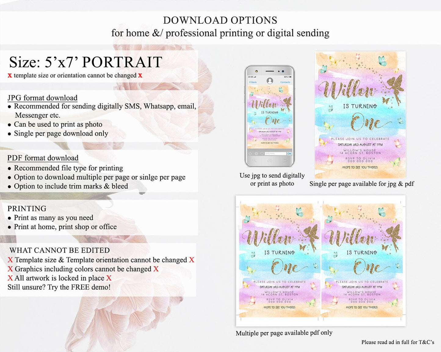 Pastel Fairy Birthday Invitation Pastel Butterflies Fairy Birthday Invitation Rainbow Ombre Watercolor 1st 2nd Birthday Invitation D23319