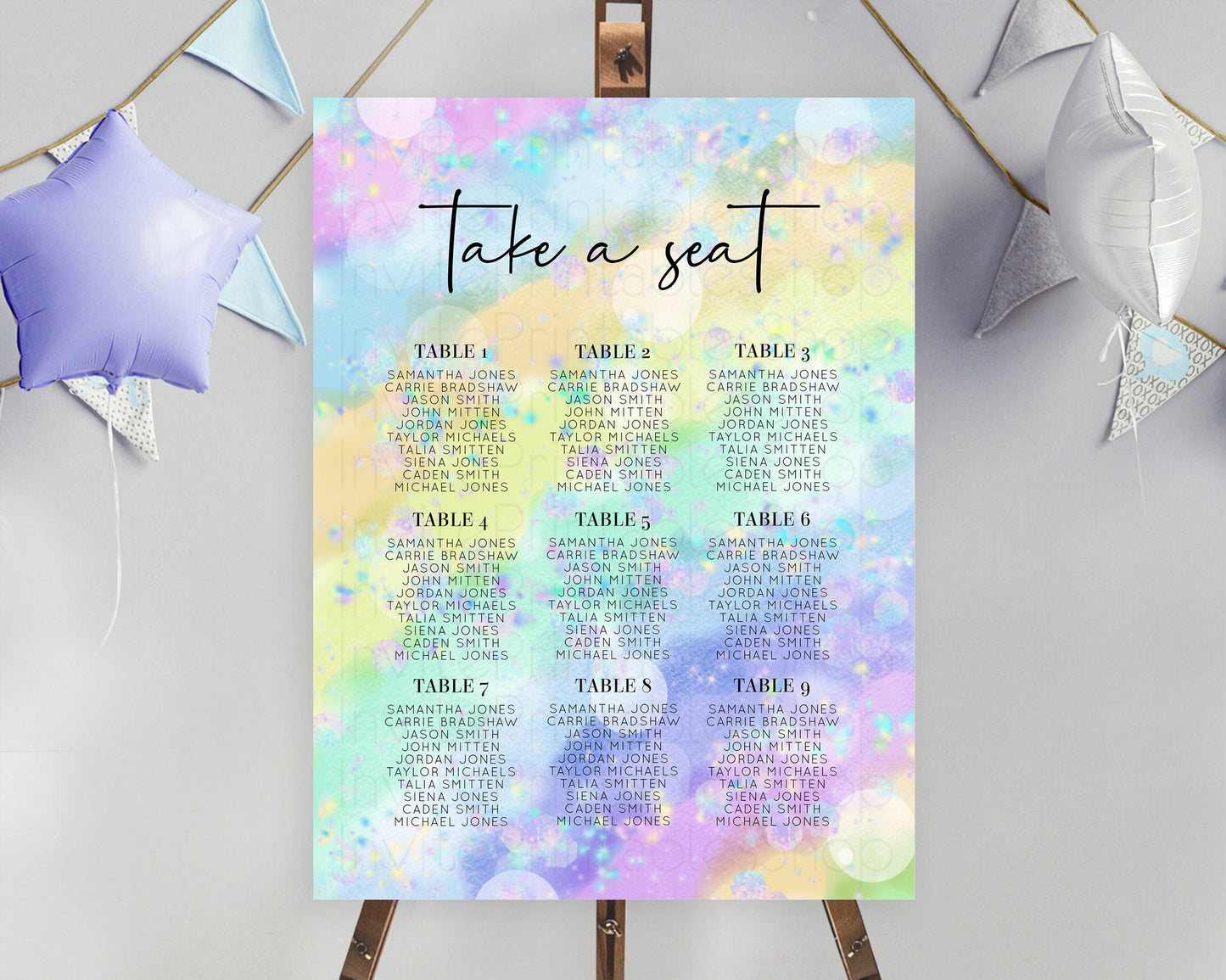 Rainbow Seating Chart Pastel Seating Chart Iridescent Sprinkles Colorful Pastel Watercolor Seating Sign Ombre Pastel Take A Seat D10689