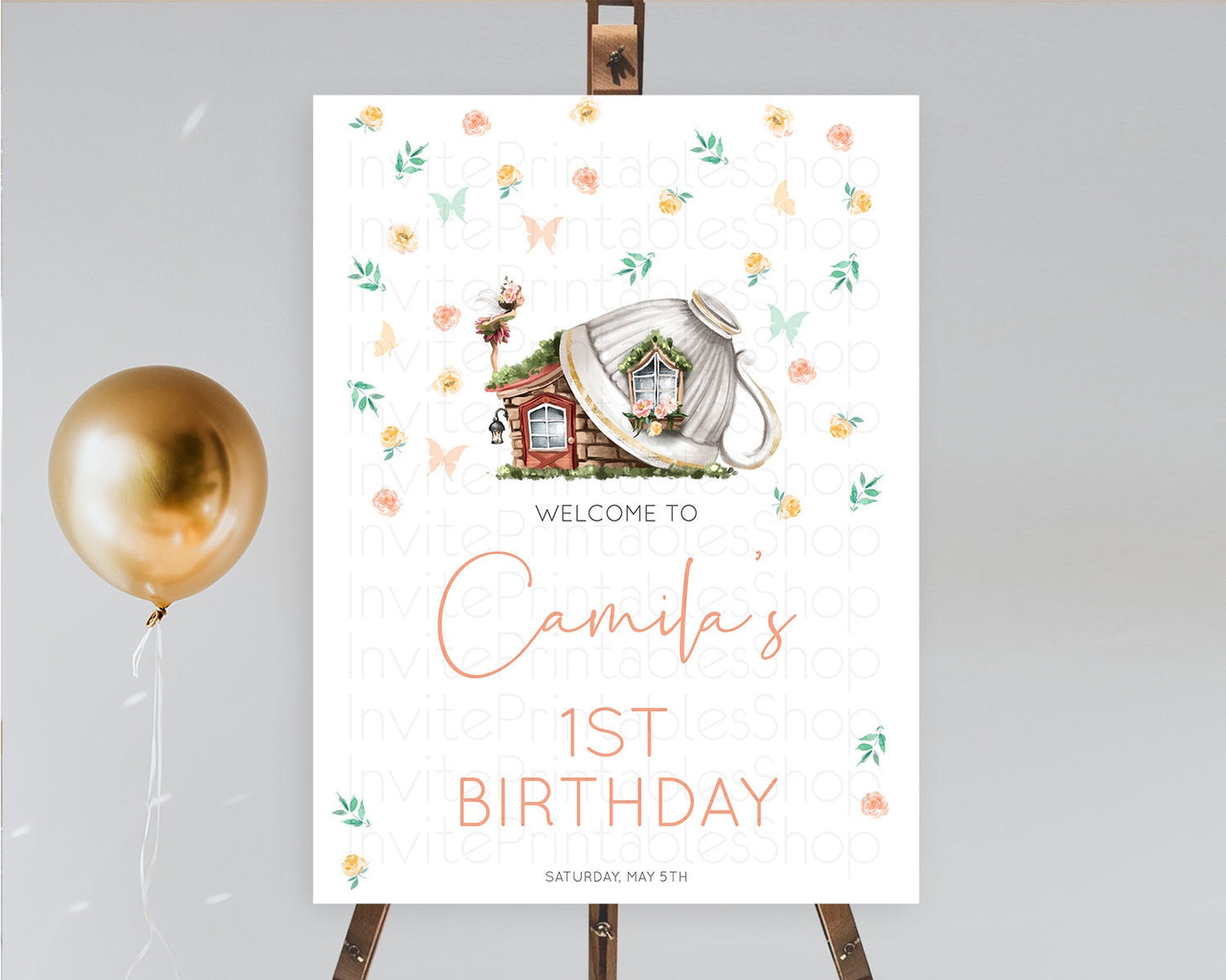 Fairy Welcome Sign Fairy Welcome Board Enchanted Garden Pastel Floral Butterfly Decor Secret Garden First Birthday Welcome Sign D10383