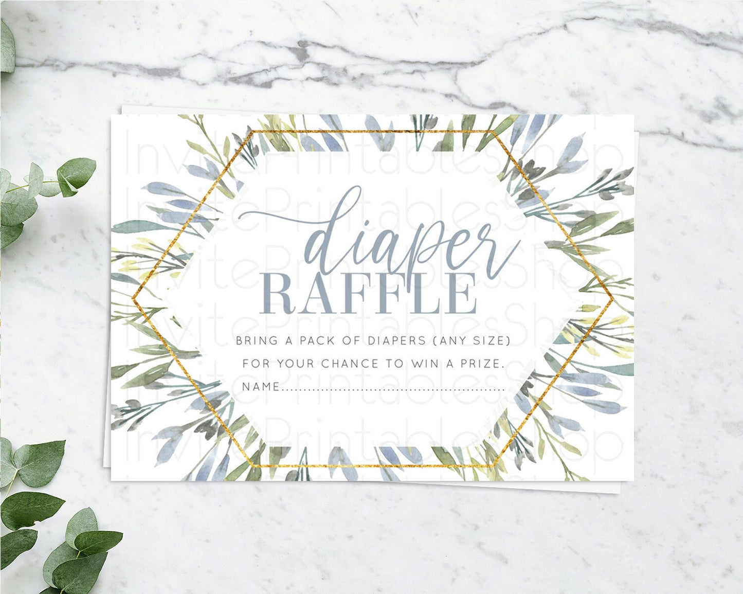 Leafy Diaper Raffle Card Green Leaf Diaper Raffle Insert Greenery Eucalyptus Diaper Ticket Fern Spray Leaves Watercolor Raffle Game D10532