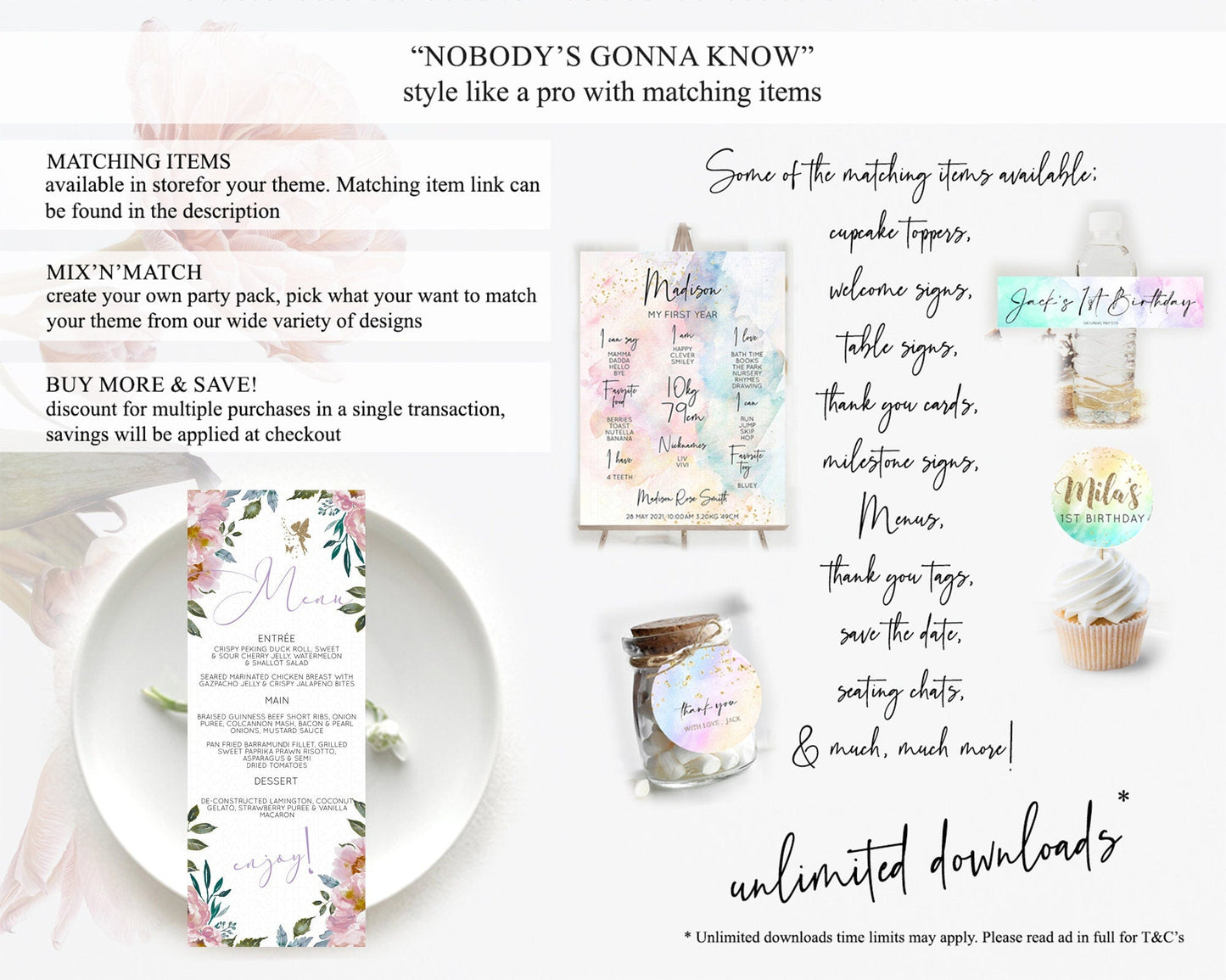 Fairy Menu Fairy Menu Template Enchanted Garden Pastel Floral Butterfly Table Decor Fairy Secret Garden Dinner Dessert Food Menu D10727