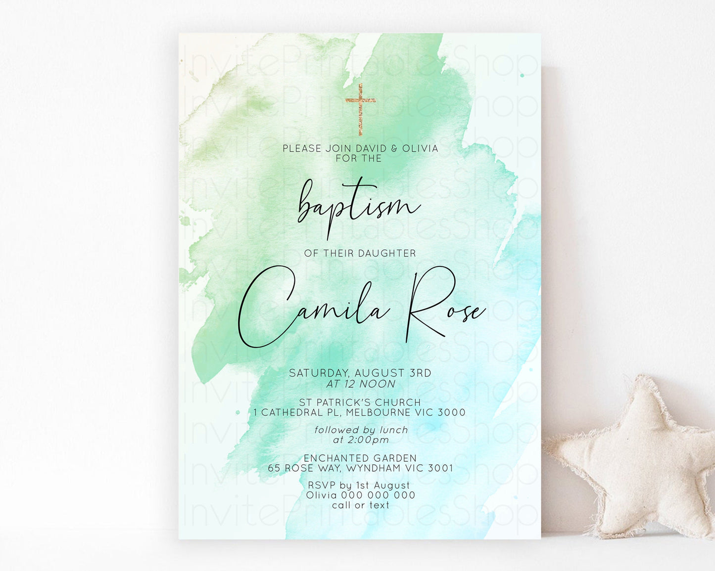 Pastel Baptism Invitation Rainbow Christening Invitation Holy Communion Invite Baptism 1st Birthday Sprinkles Ombre Watercolor Splash