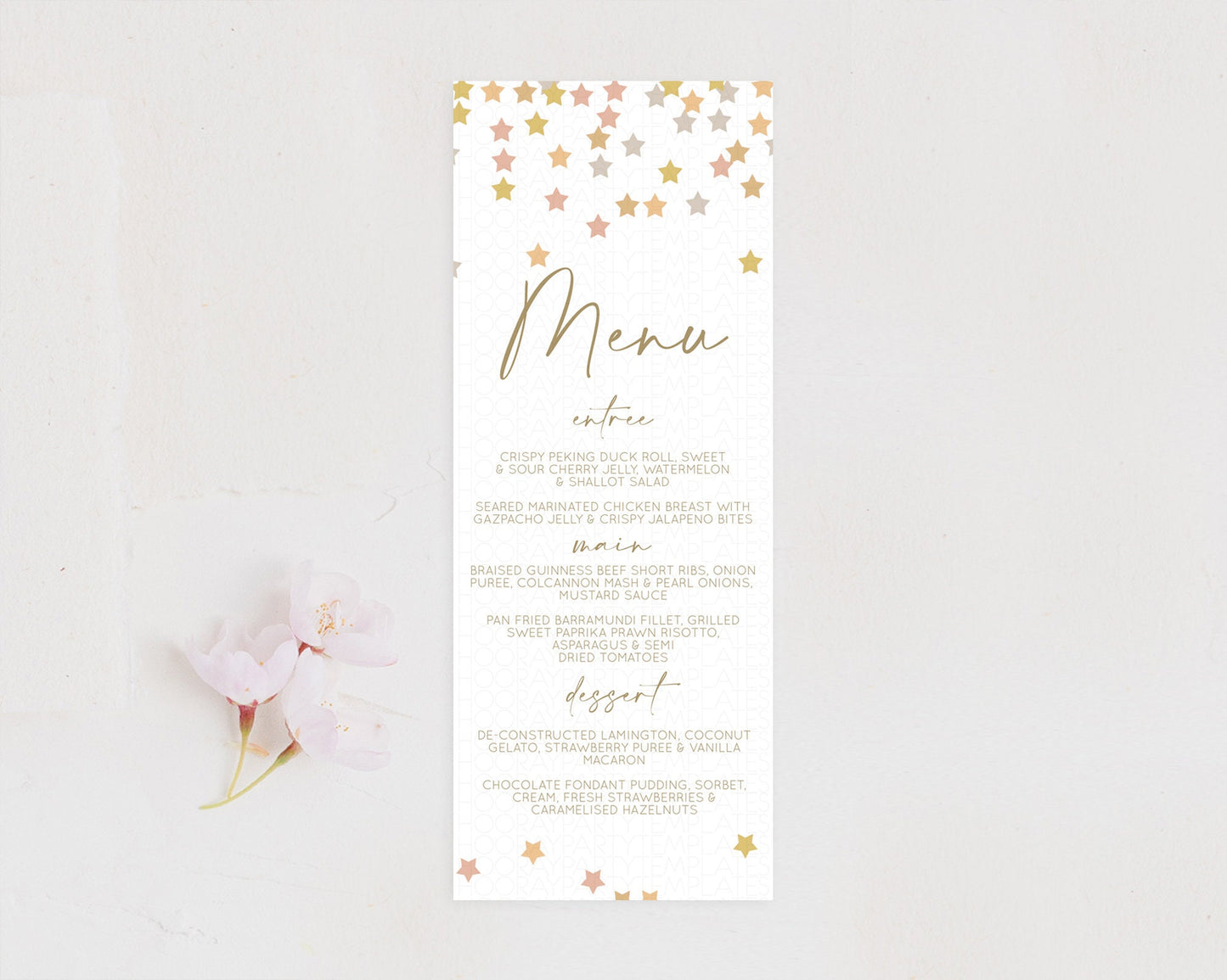 Star Menu Template Pastel Stars Menu Shooting Star Twinkle Little Star Decor Rainbow Colorful Confetti Dinner Dessert Food Menu D10342