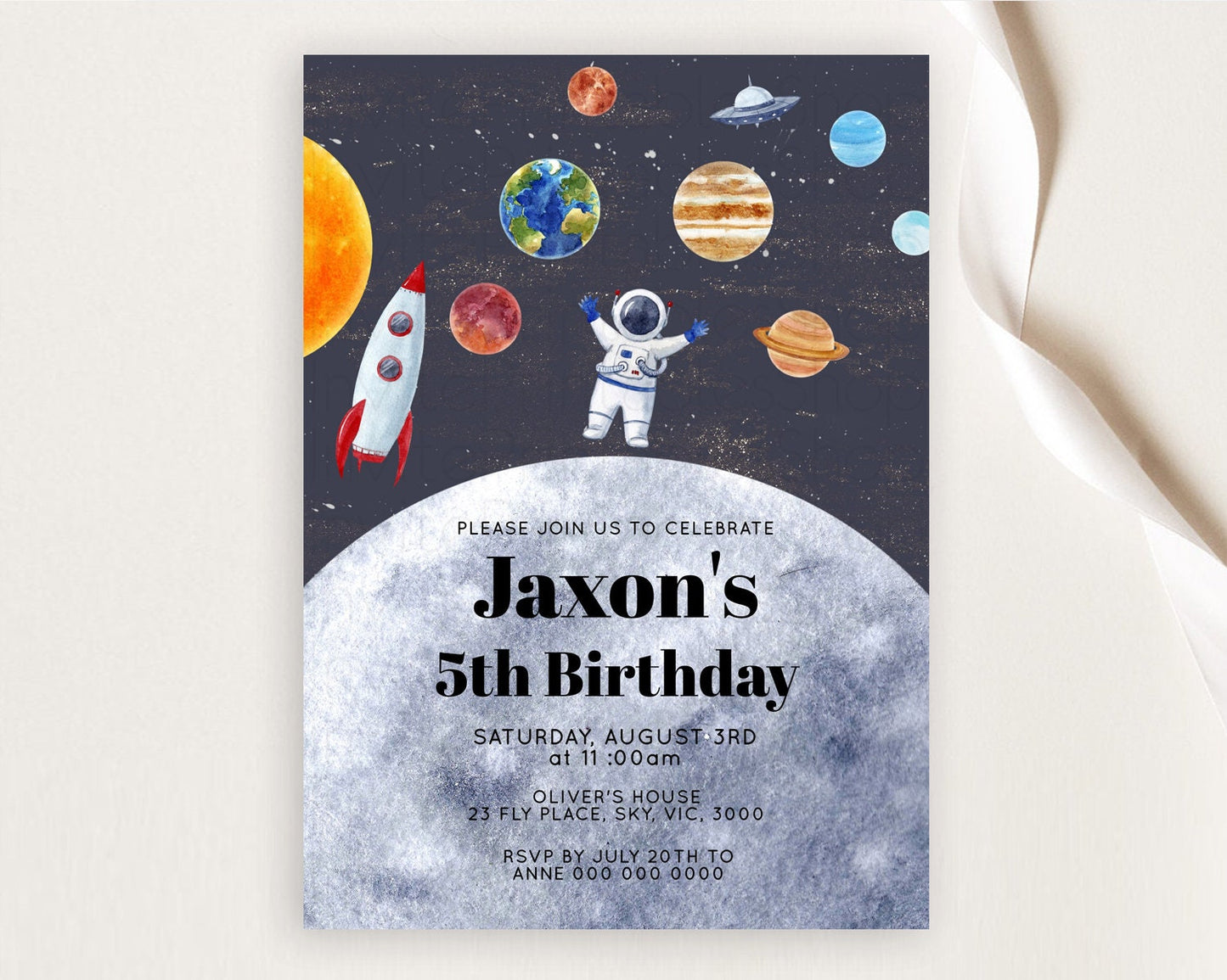 Space Birthday Invitation Space 1st Birthday Invites First Trip Around the Sun Invite Sky Stars Planets Milkyway Solar System Invite D10430