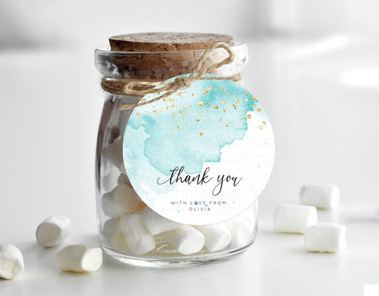 Blue Thank You Tags Blue Watercolor Thank You Gift Tags Pastel Blue Party Décor Watercolor Splash Favor Tag First Birthday Thank You D10329