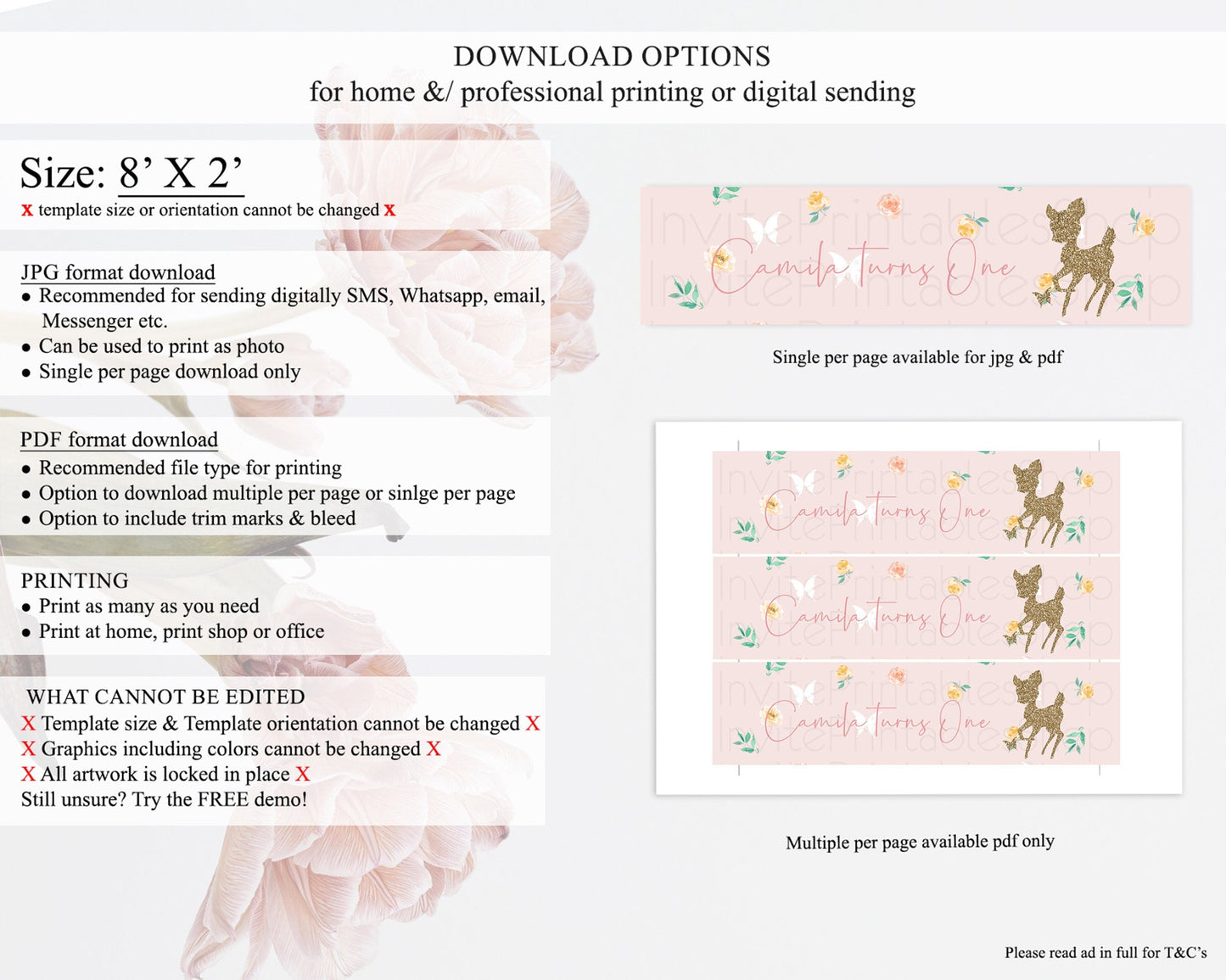 Fawn Deer Water Label Template Pastel Floral Deer Enchanted Forest Butterfly Party Decor Birthday Baptism Baby Shower Bridal Shower D10386