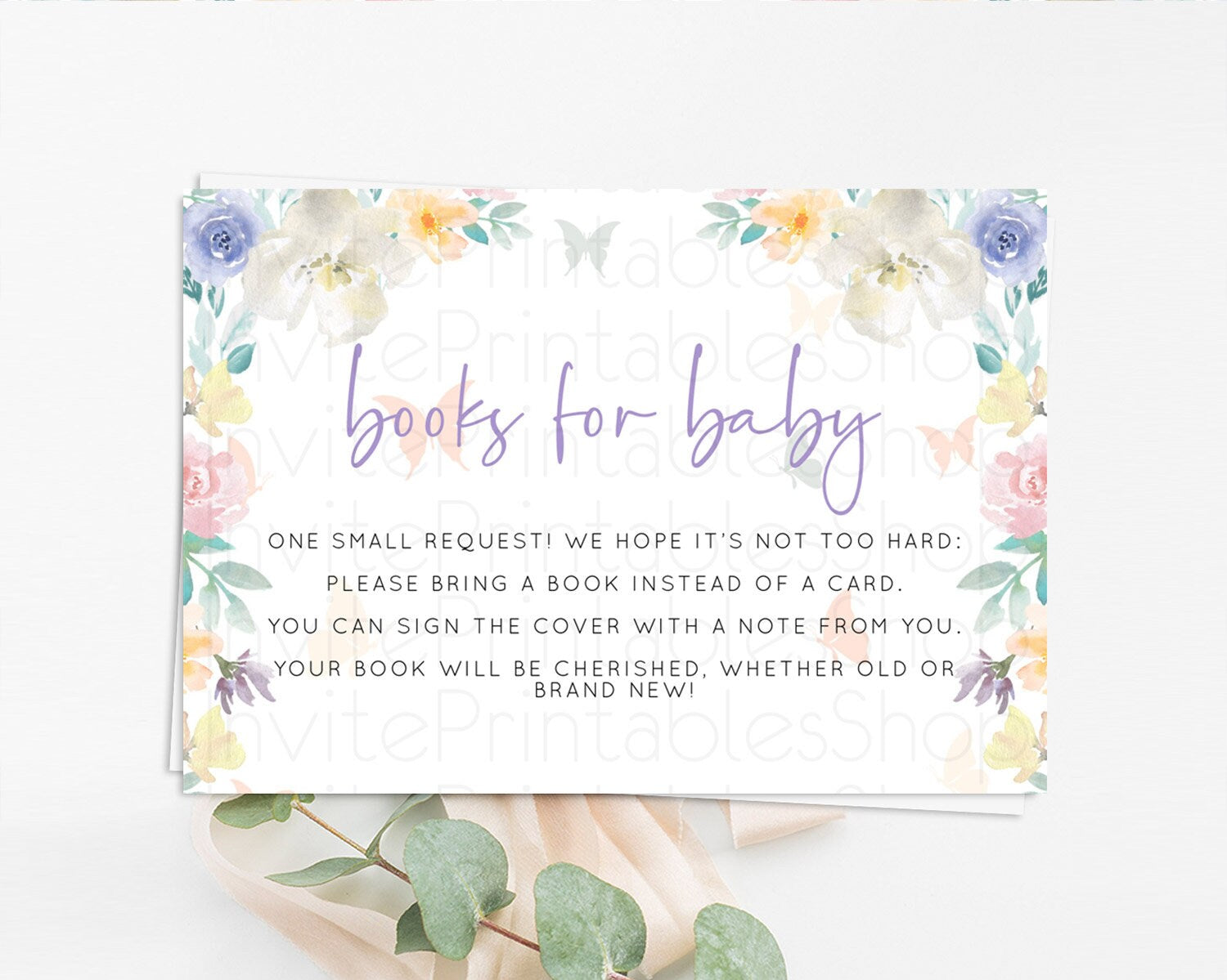 Editable Secret Garden Books For Baby Card Boho Wildflower Book Insert Paste