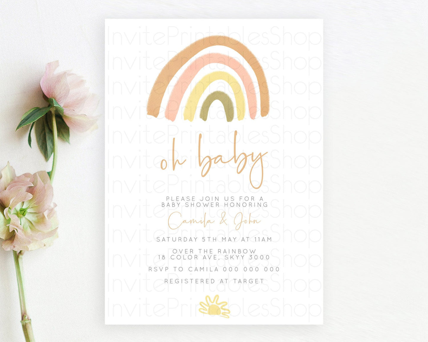 Pastel Rainbow Baby Shower Invitation Pastel Rainbow Invitation Rainbow Baby Invitation Pastel Invitation Boho Rainbow Invitation D10684